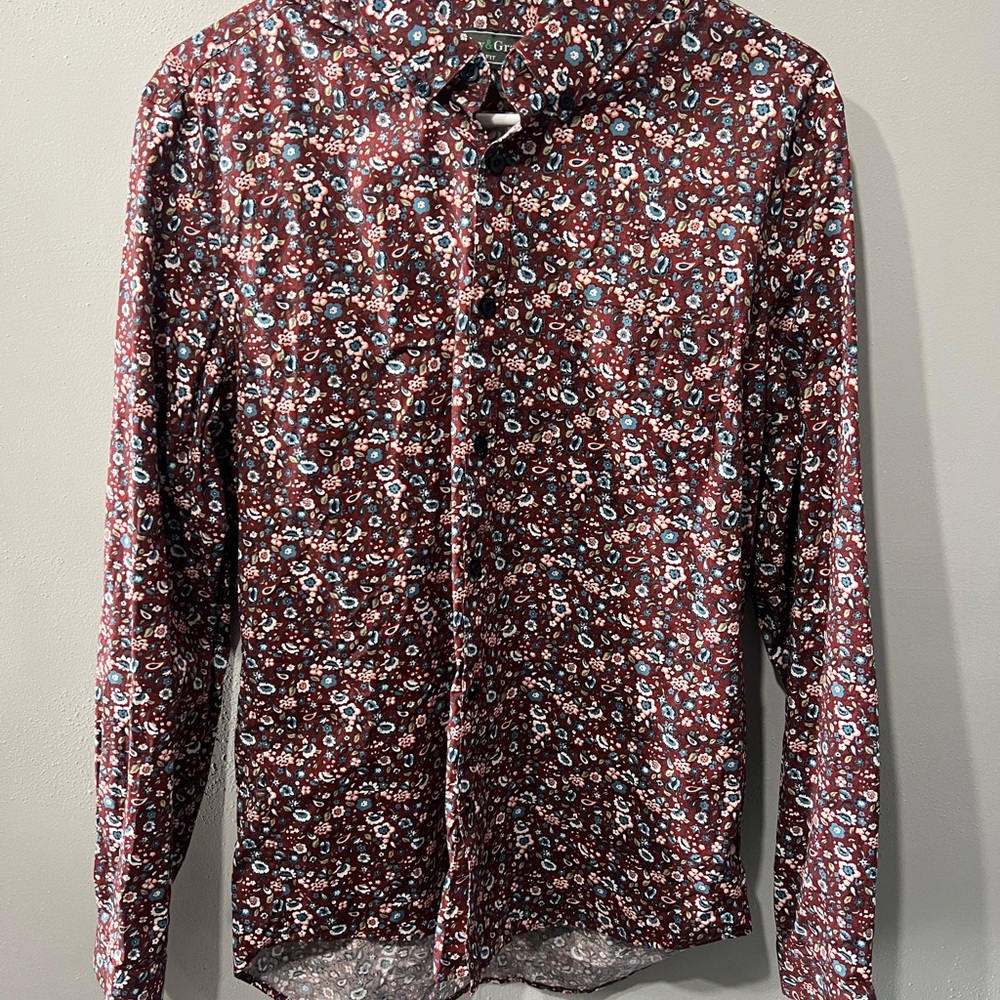 Paisley & Gray slim fit burgundy floral button up shirt Size XL / 18  #floral
